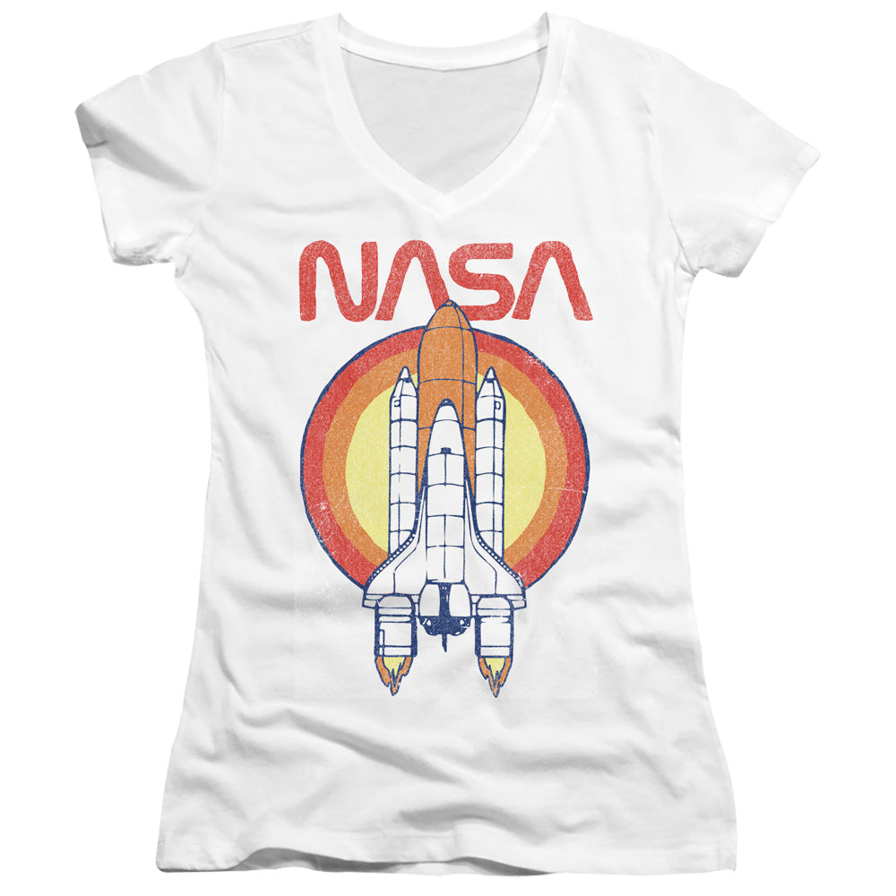Nasa/shuttle Circle-junior V-neck-white-sm