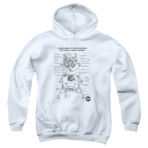 Nasa/lunar Module Diagram-youth Pull-over Hoodie-white-sm