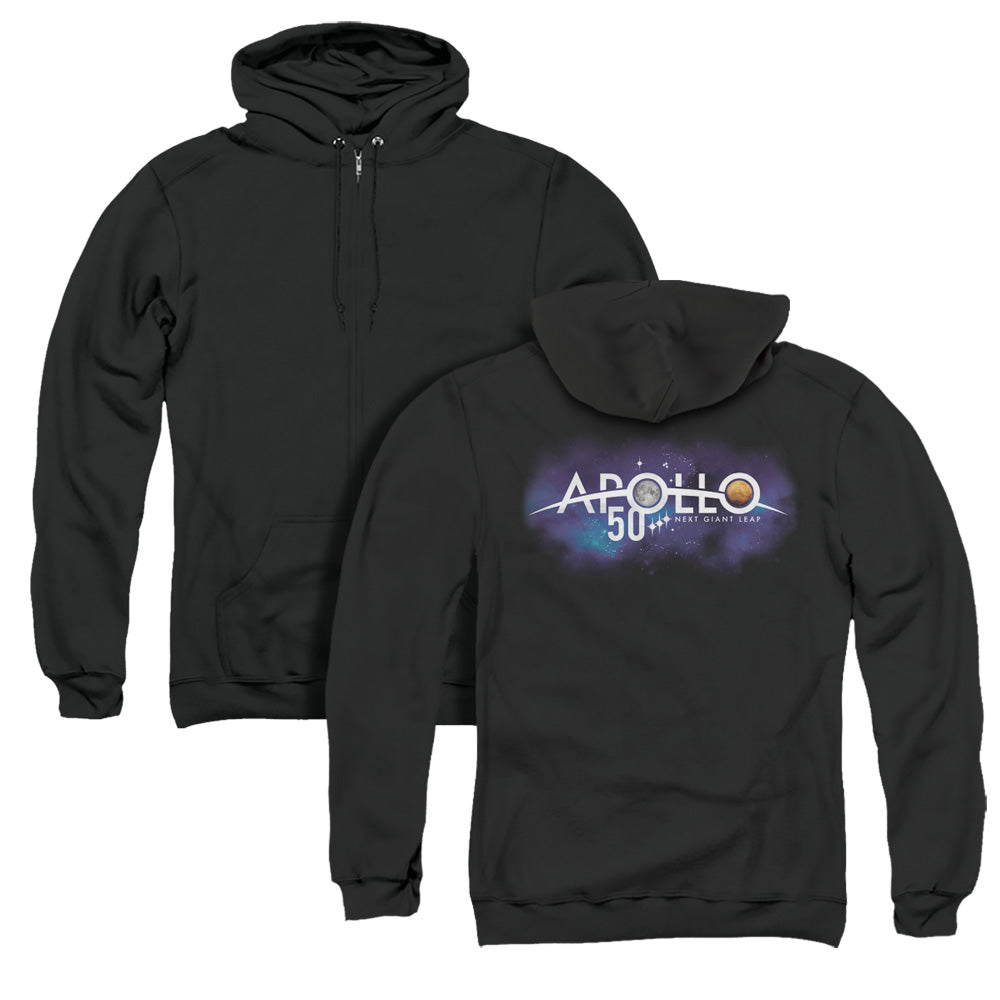 Nasa/next Giant Leap (back Print)-adult Zipper Hoodie-black