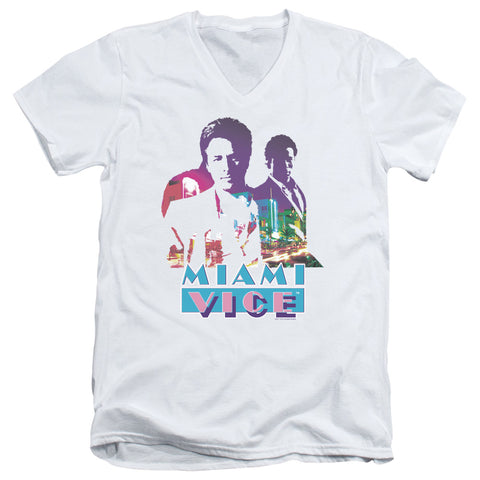 Miami Vice/crockett And Tubbs - S/s Adult V-neck - White