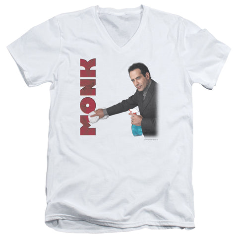 Monk/clean Up - S/s Adult V-neck - White