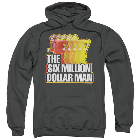 Six Million Dollar Man/run Fast-adult Pull-over Hoodie-charcoal