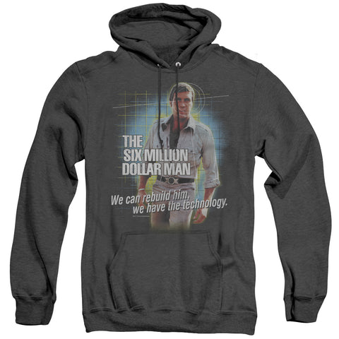 Six Million Dollar Man/technology - Adult Heather Hoodie - Black - Sm