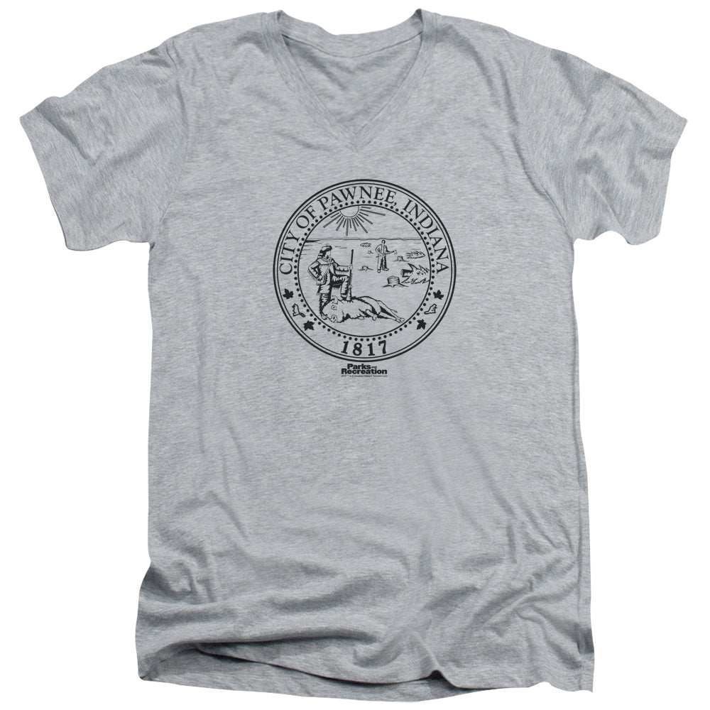 Parks And Rec/pawnee Seal - S/s Adult V-neck - Athletic Heather