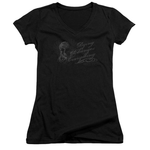 Juniors Sheer Cap Sleeve V-Neck
