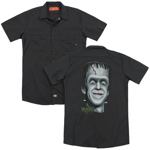 The Munsters/hermans Head (back Print) - Adult Work Shirt - Black