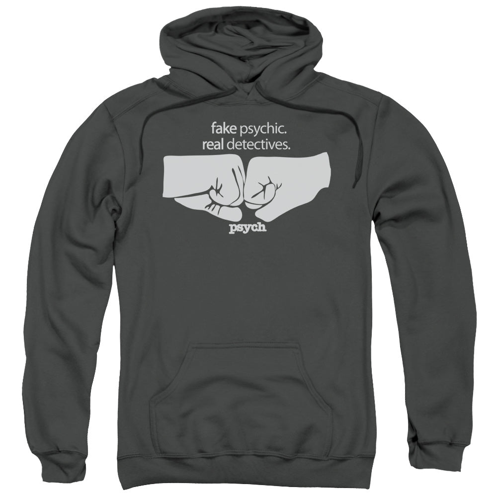 Psych/fist Bump-adult Pull-over Hoodie-charcoal