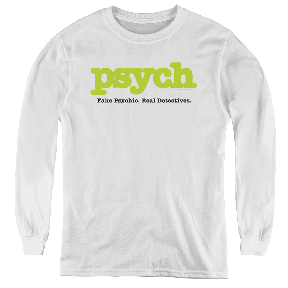 Psych/title - Youth Long Sleeve Tee - White - Sm