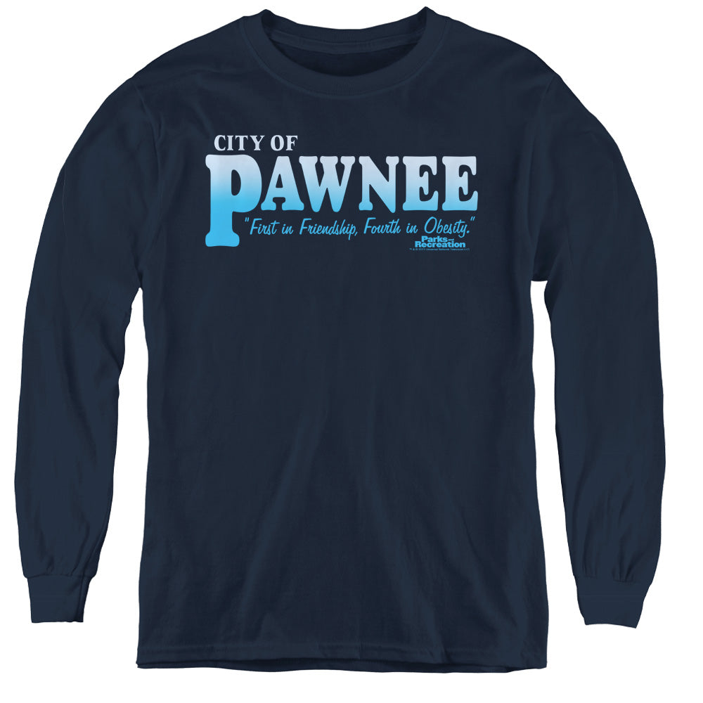Parks And Rec/pawnee - Youth Long Sleeve Tee - Navy