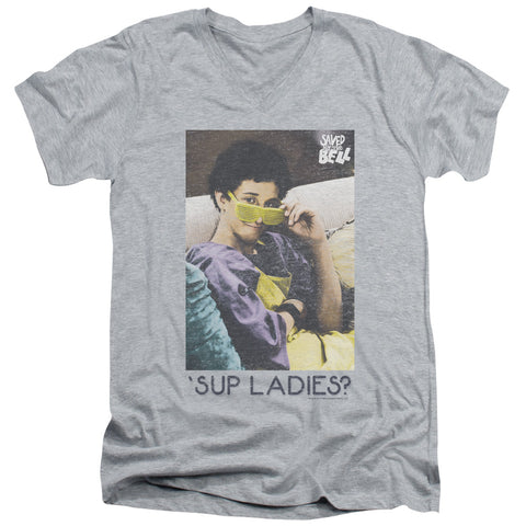 Saved By The Bell/sup Ladies-s/s Adult V-neck 30/1-athletic Heather