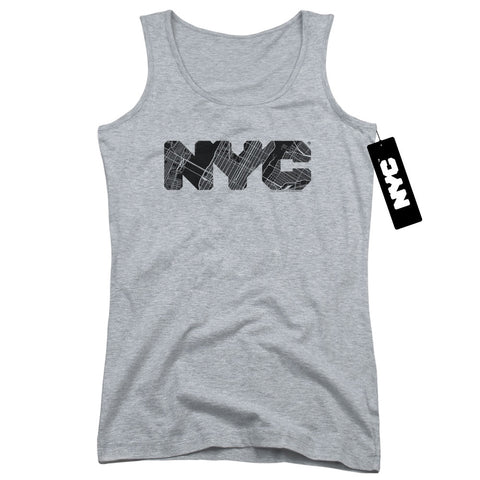New York City/nyc Map Fill-juniors Tank Top  -athletic Heather