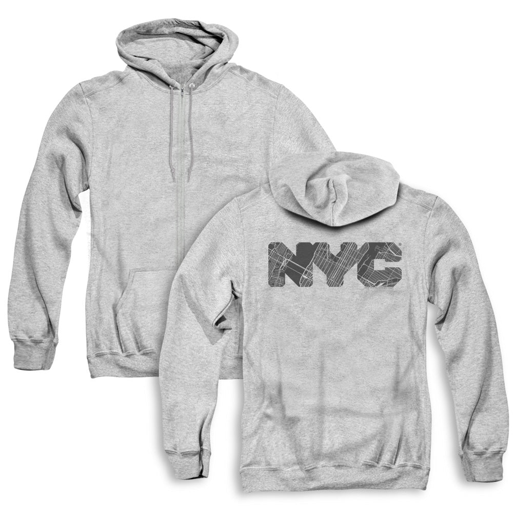 New York City/nyc Map Fill (back Print) - Adult Zipper Hoodie-athletic Heather