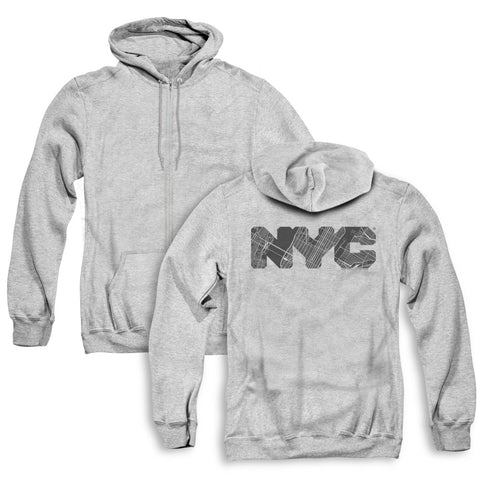 New York City/nyc Map Fill (back Print) - Adult Zipper Hoodie-athletic Heather