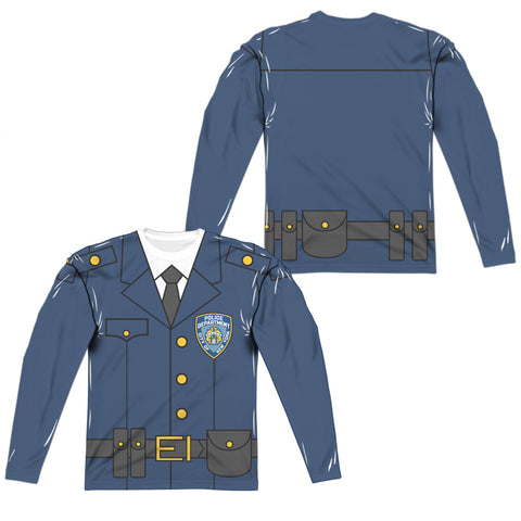New York City/police Uniform (front/back Print)-l/s Adult Poly Crew -white