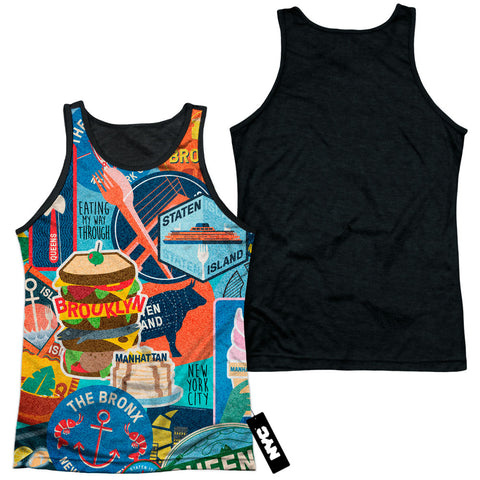 New York City/eating Nyc-adult Poly Tank Top Black Back-white