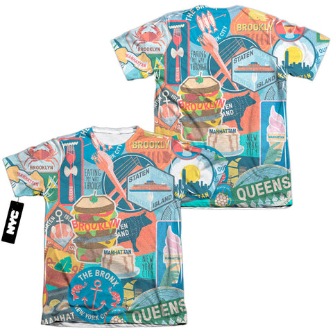 New York City/eating Nyc (front/back Print)-adult Poly/cotton S/s Tee-white