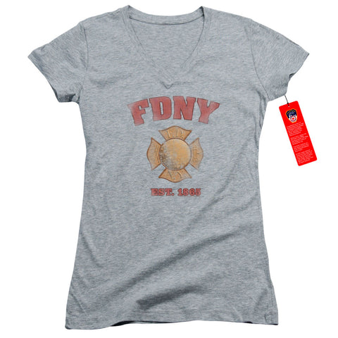 New York City/fdny Vintage Badge-junior V-neck-athletic Heather