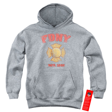 New York City/fdny Vintage Badge-youth Pull-over Hoodie-athletic Heather
