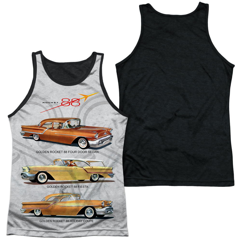 Oldsmobile/rocket Line-adult Poly Tank Top Black Back-white