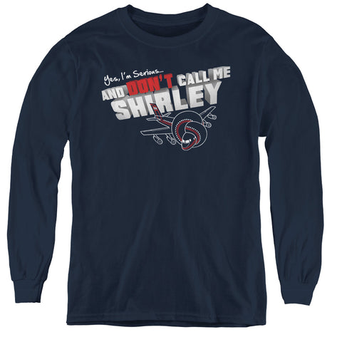Airplane/dont Call Me Shirley - Youth Long Sleeve Tee - Navy