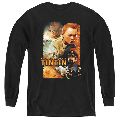 Tintin/adventure Poster - Youth Long Sleeve Tee - Black