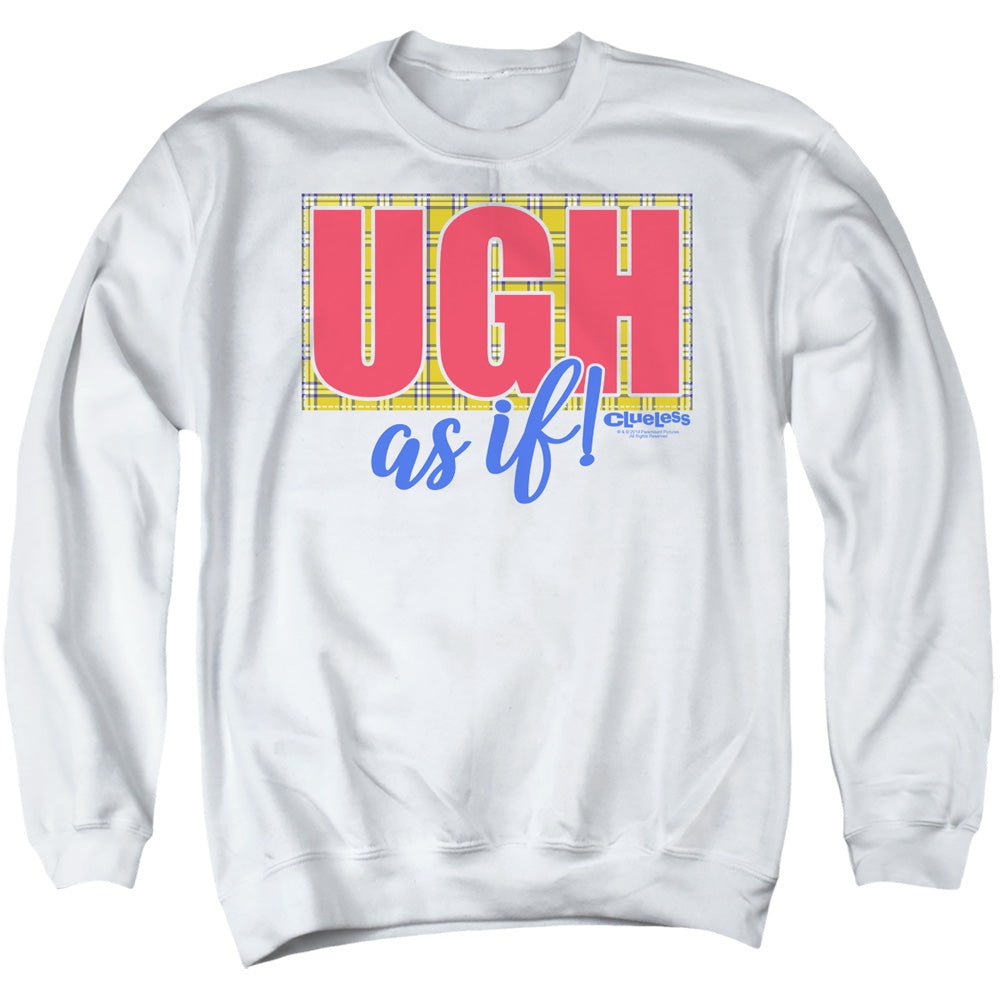 Clueless/ugh As If-adult Crewneck Sweatshirt-white