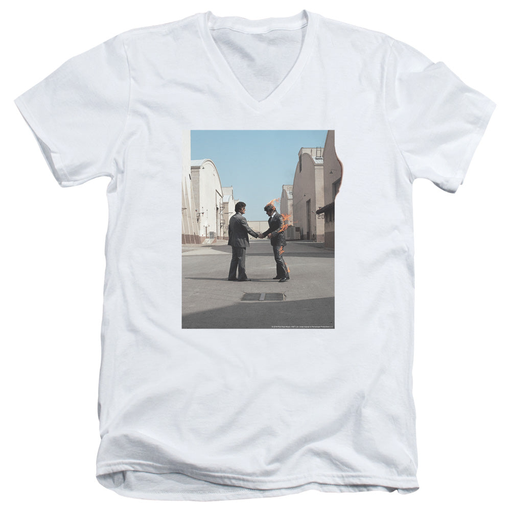 Pink Floyd/wish You Were Here-s/s Adult V-neck 30/1-white