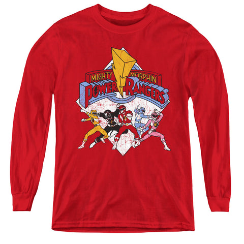 Power Rangers/retro Rangers-youth Long Sleeve Tee-red