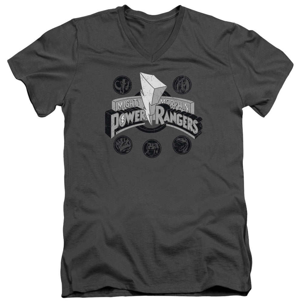 Power Rangers/power Coins-s/s Adult V-neck 30/1-charcoal