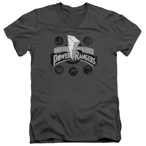 Power Rangers/power Coins-s/s Adult V-neck 30/1-charcoal