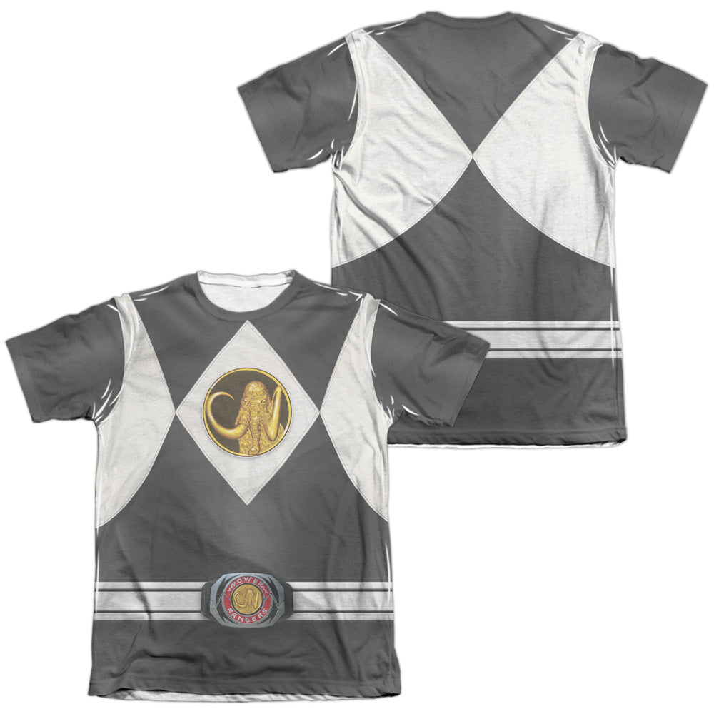 Power Rangers/black Ranger Uniform (front/back Print)-adult Poly/cotton S/s Tee-white