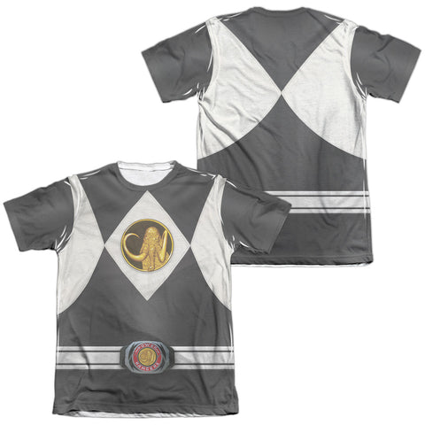 Power Rangers/black Ranger Uniform (front/back Print)-adult Poly/cotton S/s Tee-white
