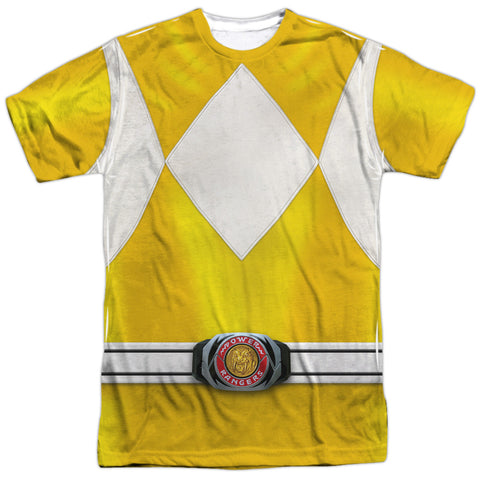 Power Rangers/yellow Ranger-s/s Adult Poly Crew-white