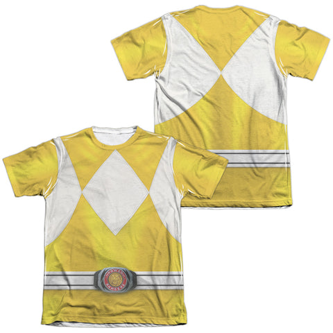 Power Rangers/yellow Ranger (front/back Print)-adult Poly/cotton S/s Tee-white
