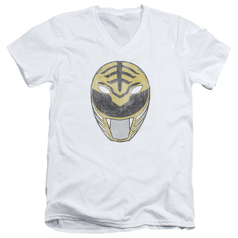 Power Rangers/white Ranger Mask-s/s Adult V-neck 30/1-white
