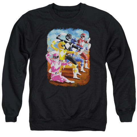 Power Rangers/impressionist Rangers-adult Crewneck Sweatshirt-black