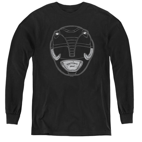 Power Rangers/black Ranger Mask-youth Long Sleeve Tee-black