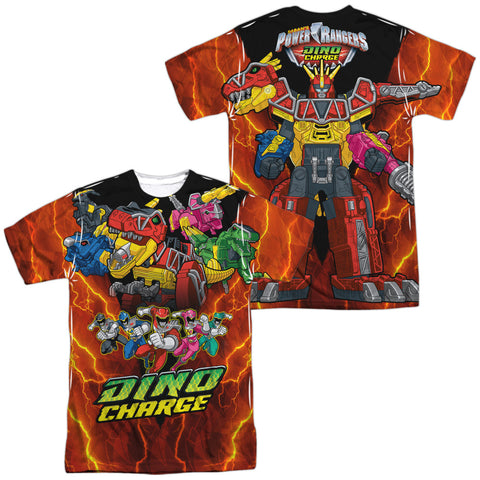 Power Rangers/zord Power (front/back Print)-s/s Adult Poly Crew-white
