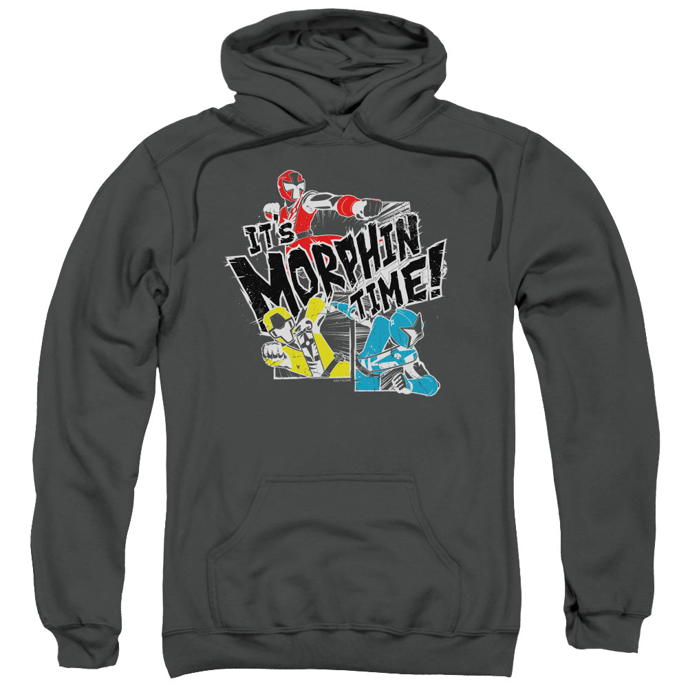 Power Rangers/panels-adult Pull-over Hoodie-charcoal