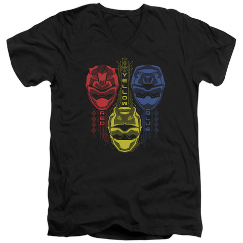 Power Rangers/red Yellow Blue-s/s Adult V-neck 30/1-black