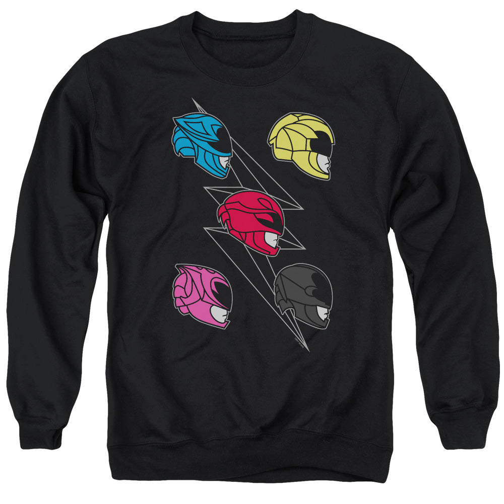 Power Rangers/line Helmets-adult Crewneck Sweatshirt-black