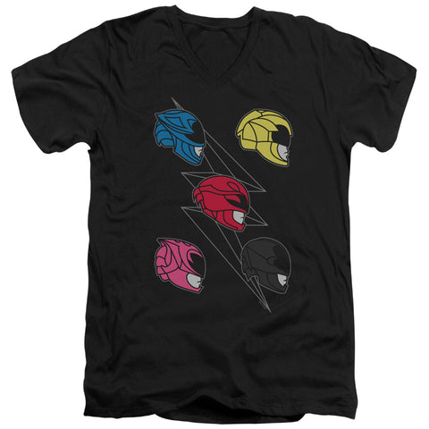 Power Rangers/line Helmets-s/s Adult V-neck 30/1-black