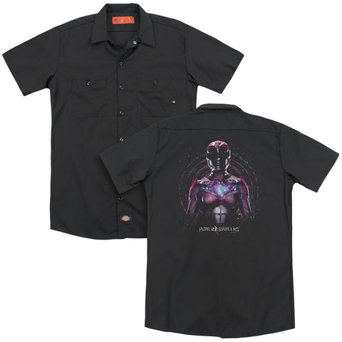 Power Rangers/pink Ranger (back Print) - Adult Work Shirt - Black