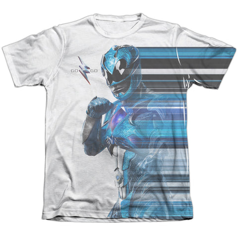 Power Rangers/blue Streak-adult Poly/cotton S/s Tee-white