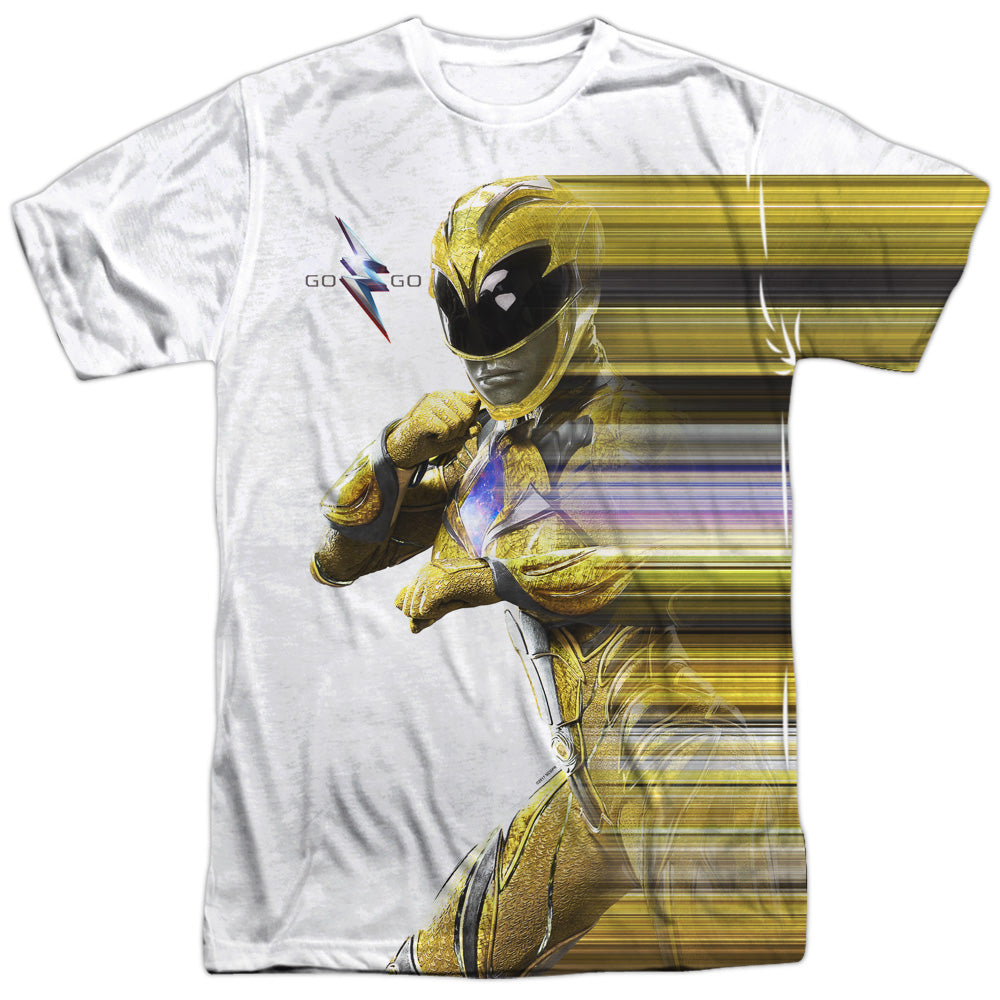 Power Rangers/yellow Streak-s/s Adult Poly Crew-white