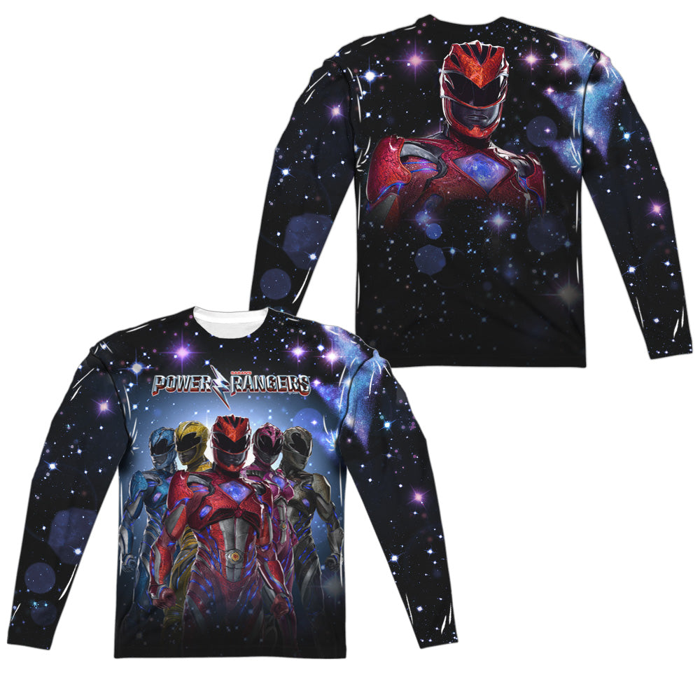Power Rangers/power Surge (front/back Print)-l/s Adult Poly Crew -white