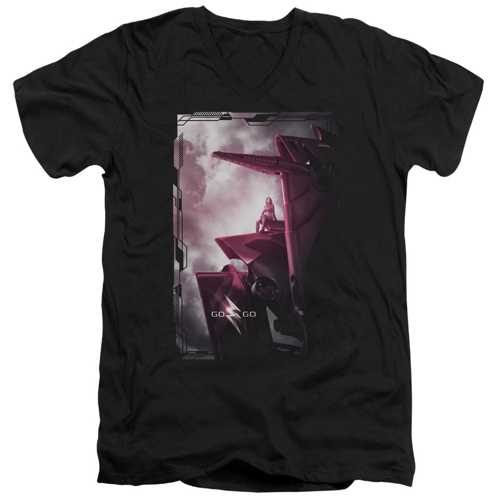 Power Rangers/pink Zord Poster-s/s Adult V-neck 30/1-black