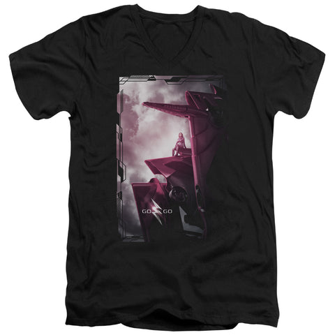 Power Rangers/pink Zord Poster-s/s Adult V-neck 30/1-black