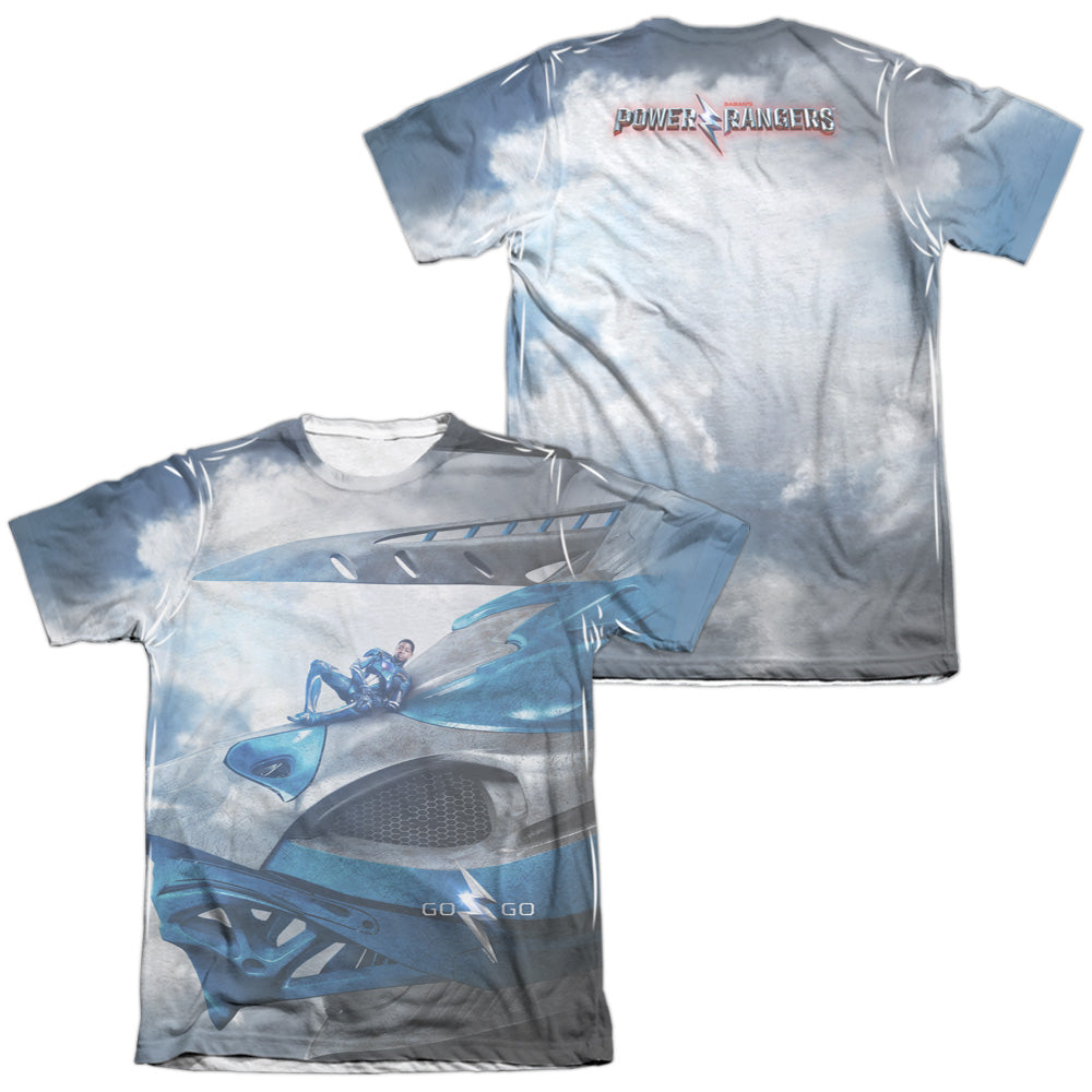 Power Rangers/blue Zord Poster (front/back Print)-adult Poly/cotton S/s Tee-white