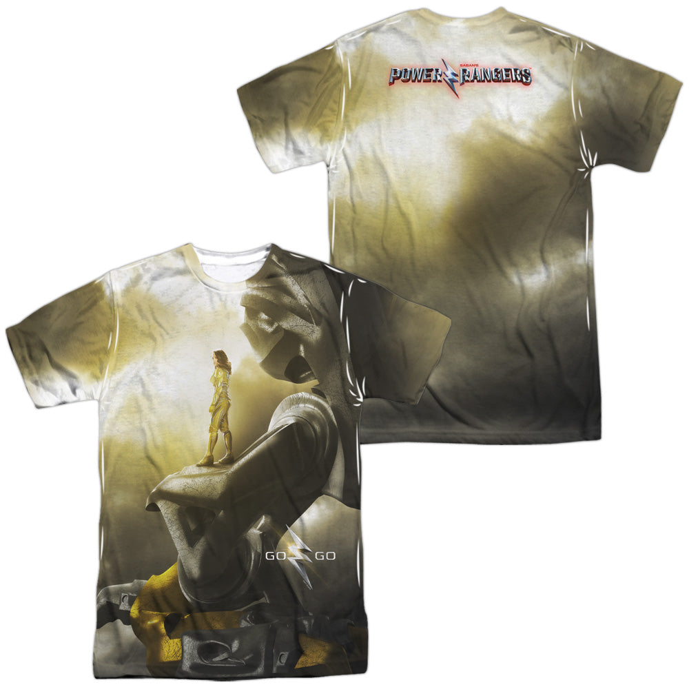 Power Rangers/yellow Zord Poster (front/back Print)-s/s Adult Poly Crew-white